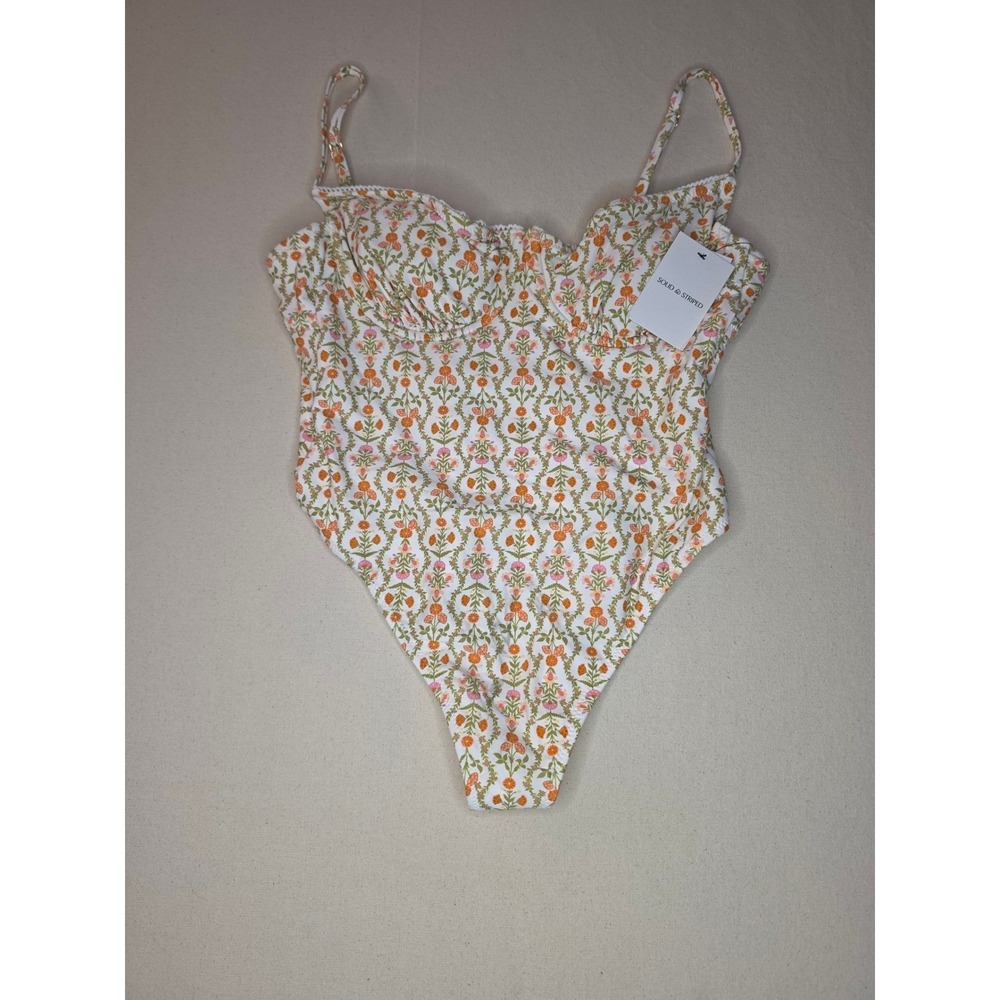 Solid & Striped Underwire One Piece Swimsuit Orange/White Large NWT